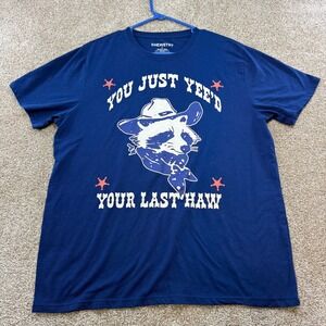 Chemistry You Just Yeed Your Last Haw Raccoon Cowboy Tee Navy Blue L Western Top